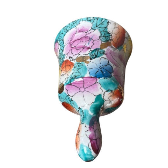 Vintage Chinese Hand Painted Porcelain Bell with Flowers & Gold Accents - Picture 5 of 7